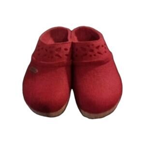 Haflinger Lacey Clog Women’s Size 8.5 Chili Red Wool Slip On Slipper Mule Shoes